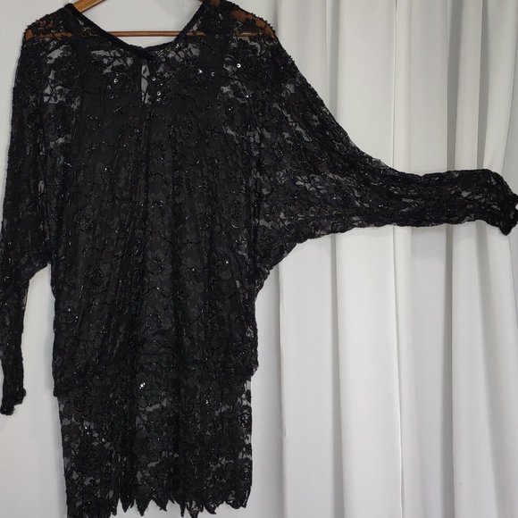 Carina 1920s style black lace beaded mini dress size M - Picture 7 of 8